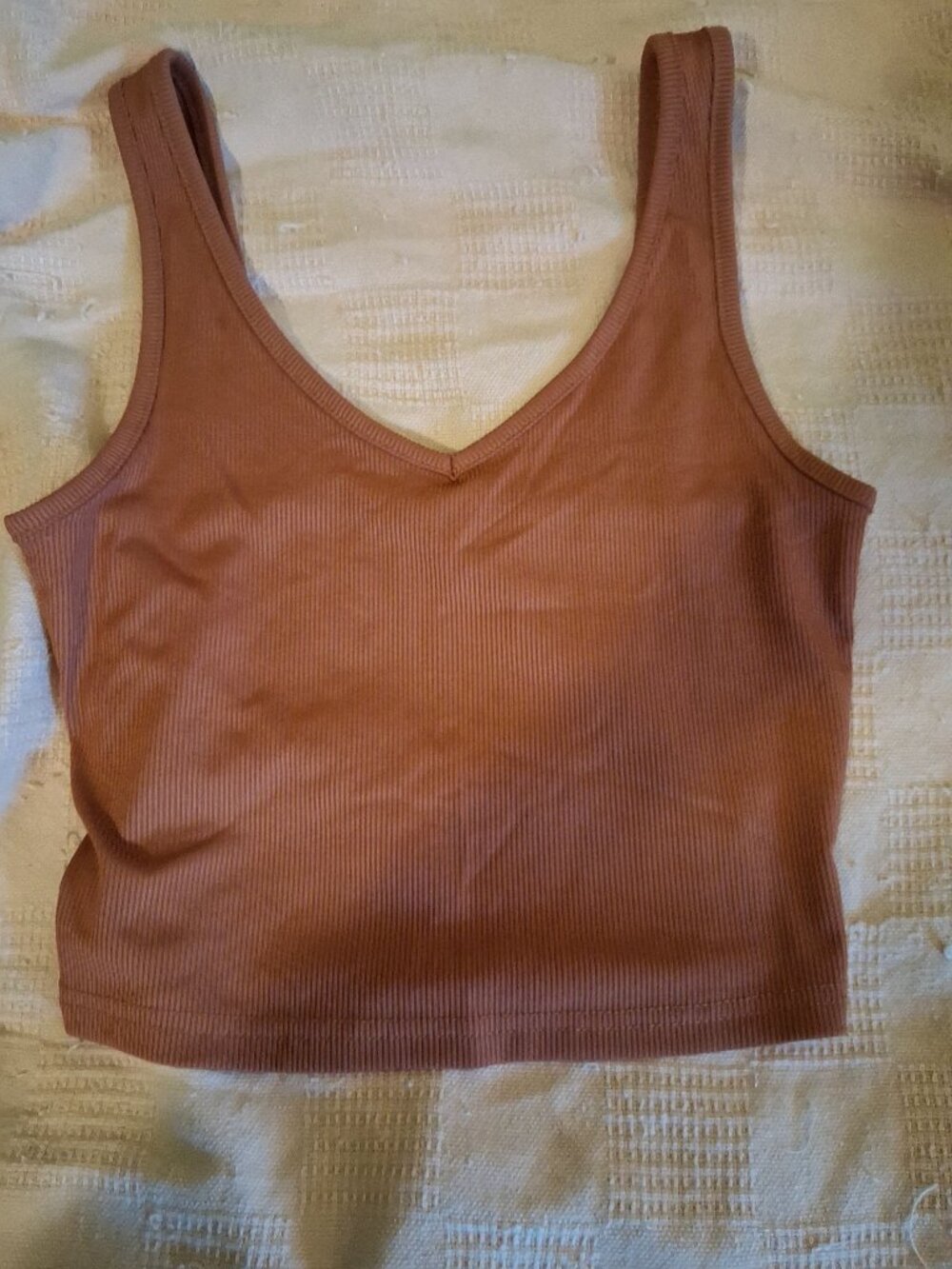Brown V-neck Cropped Tank Shein Size S Ribbed